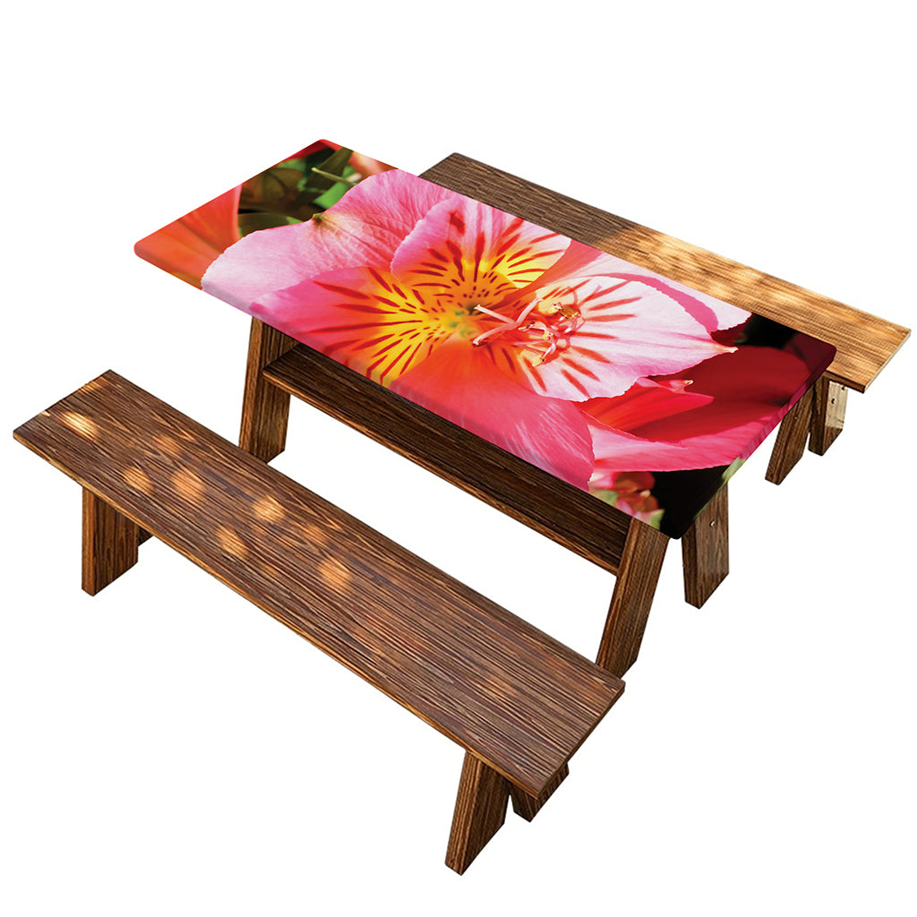 Pink Alstroemeria Print Picnic Table Cover