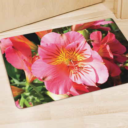 Pink Alstroemeria Print Polyester Doormat