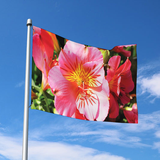 Pink Alstroemeria Print Polyester Flag