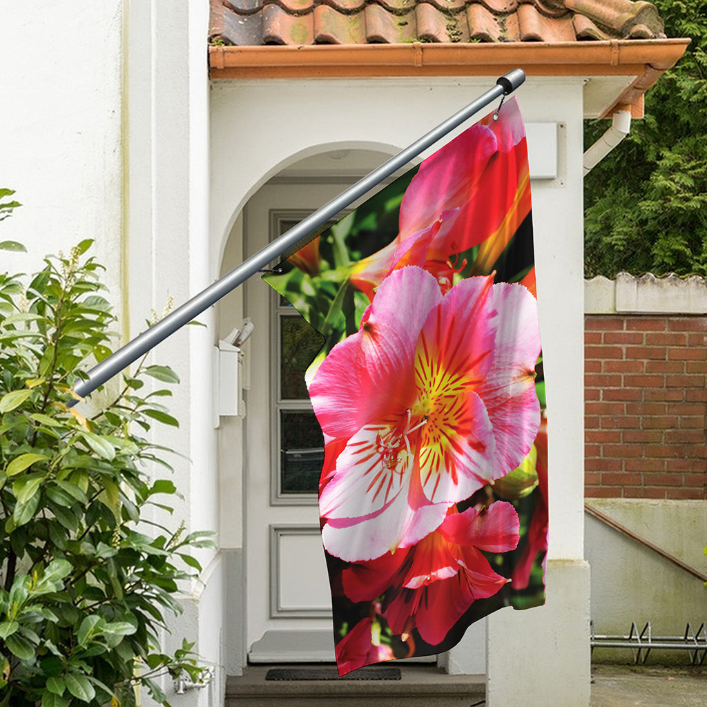 Pink Alstroemeria Print Polyester Flag