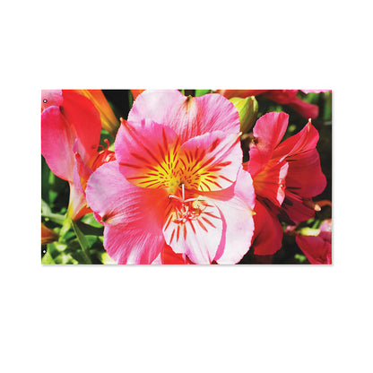 Pink Alstroemeria Print Polyester Flag