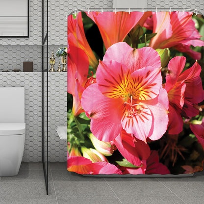 Pink Alstroemeria Print Polyester Shower Curtain