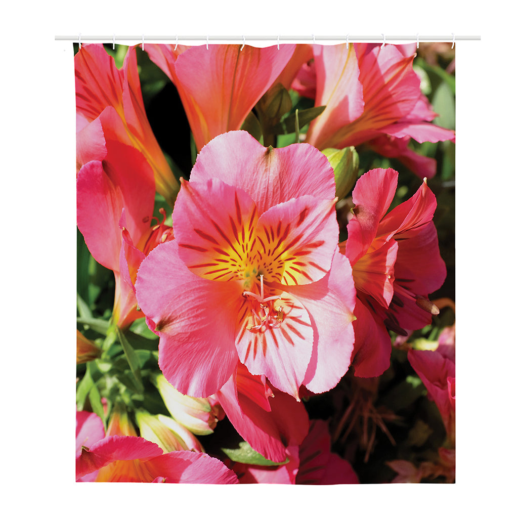 Pink Alstroemeria Print Polyester Shower Curtain