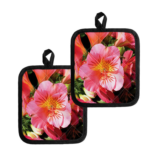 Pink Alstroemeria Print Pot Holders