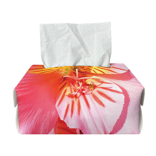 Pink Alstroemeria Print Rectangle Tissue Box Cover