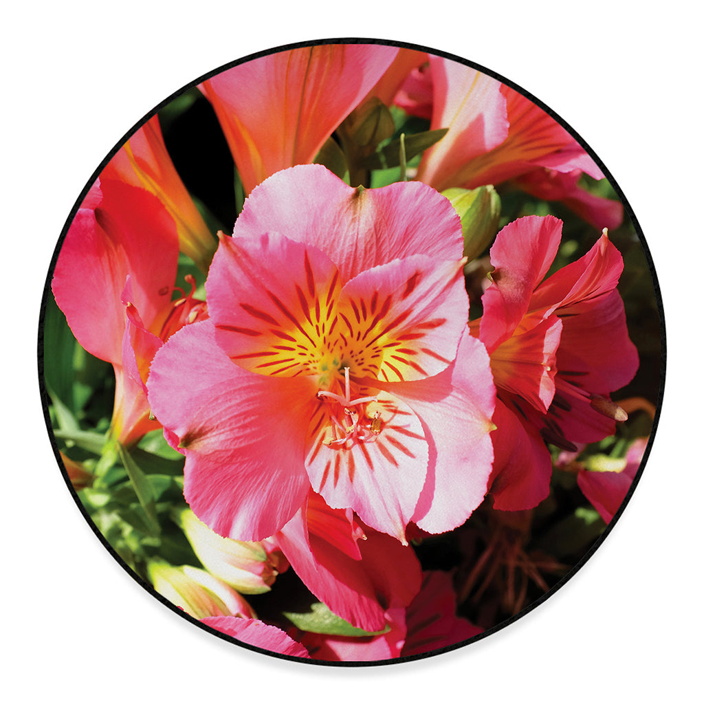 Pink Alstroemeria Print Round Floor Mat
