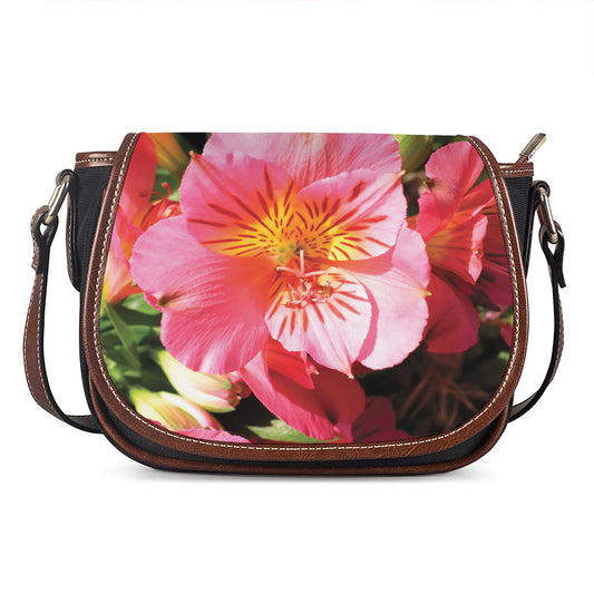 Pink Alstroemeria Print Saddle Bag