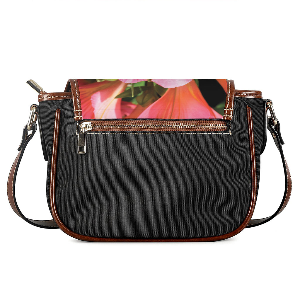 Pink Alstroemeria Print Saddle Bag