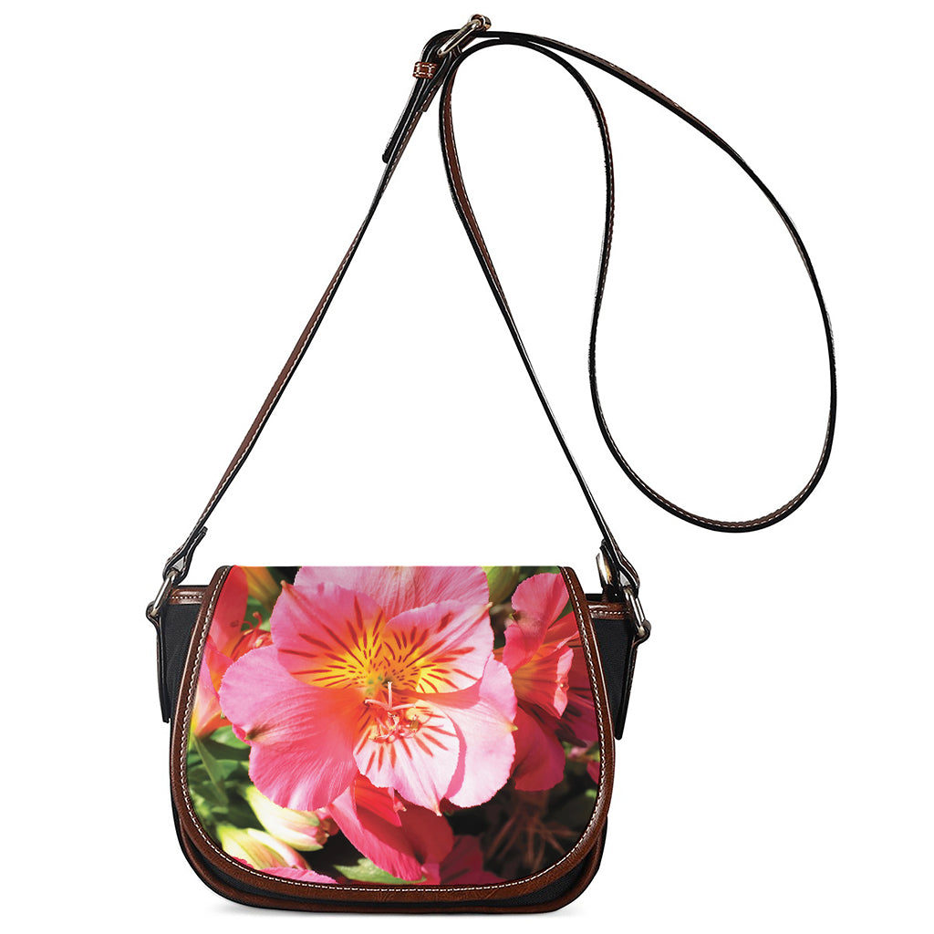 Pink Alstroemeria Print Saddle Bag