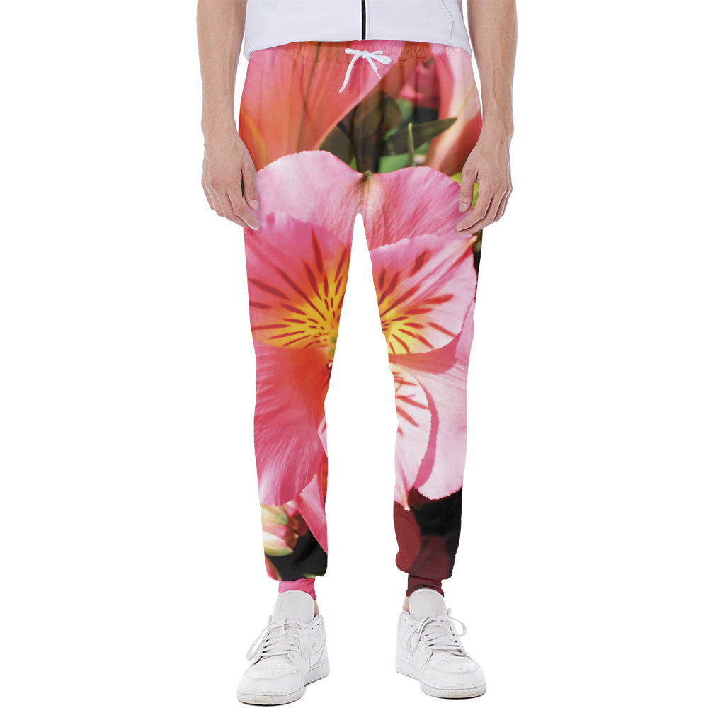 Pink Alstroemeria Print Scuba Joggers