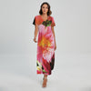 Pink Alstroemeria Print Short Sleeve Maxi Dress