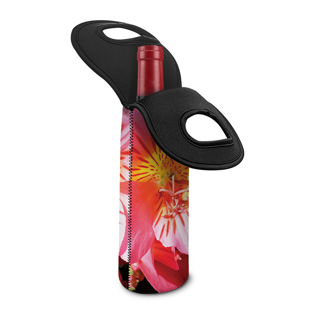 Pink Alstroemeria Print Single Neoprene Wine Tote