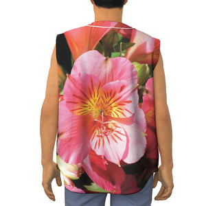 Pink Alstroemeria Print Sleeveless Baseball Jersey