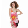 Pink Alstroemeria Print Sleeveless Bodycon Dress