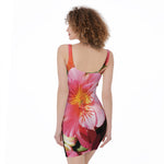 Pink Alstroemeria Print Sleeveless Bodycon Dress