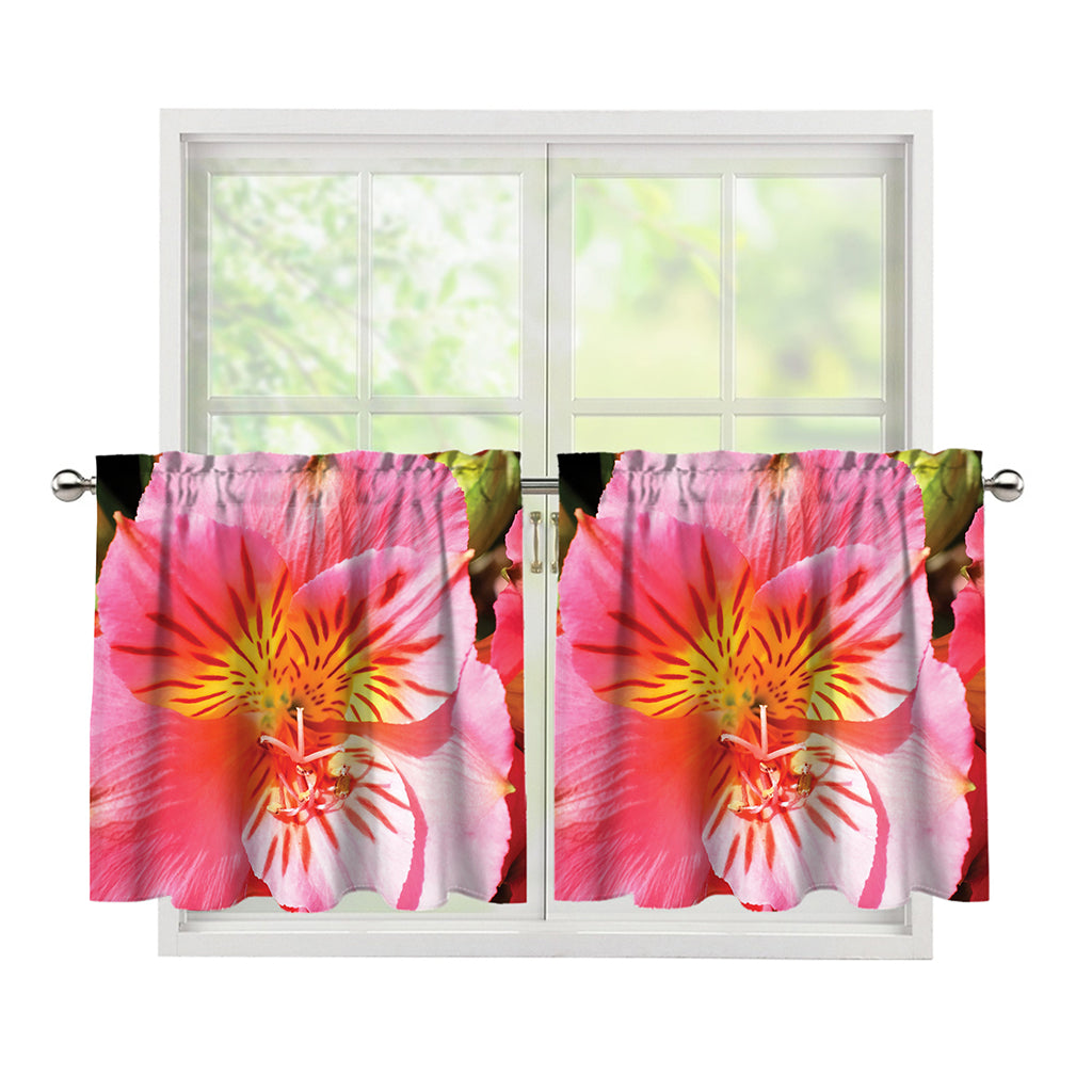 Pink Alstroemeria Print Tier Curtains