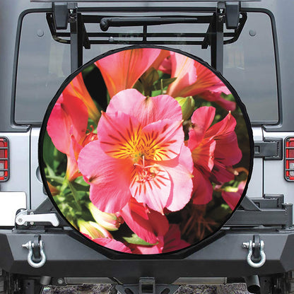Pink Alstroemeria Print Tire Cover
