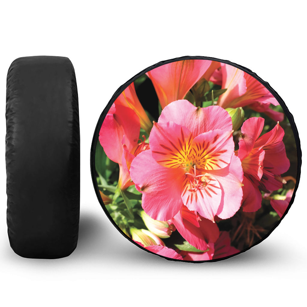 Pink Alstroemeria Print Tire Cover
