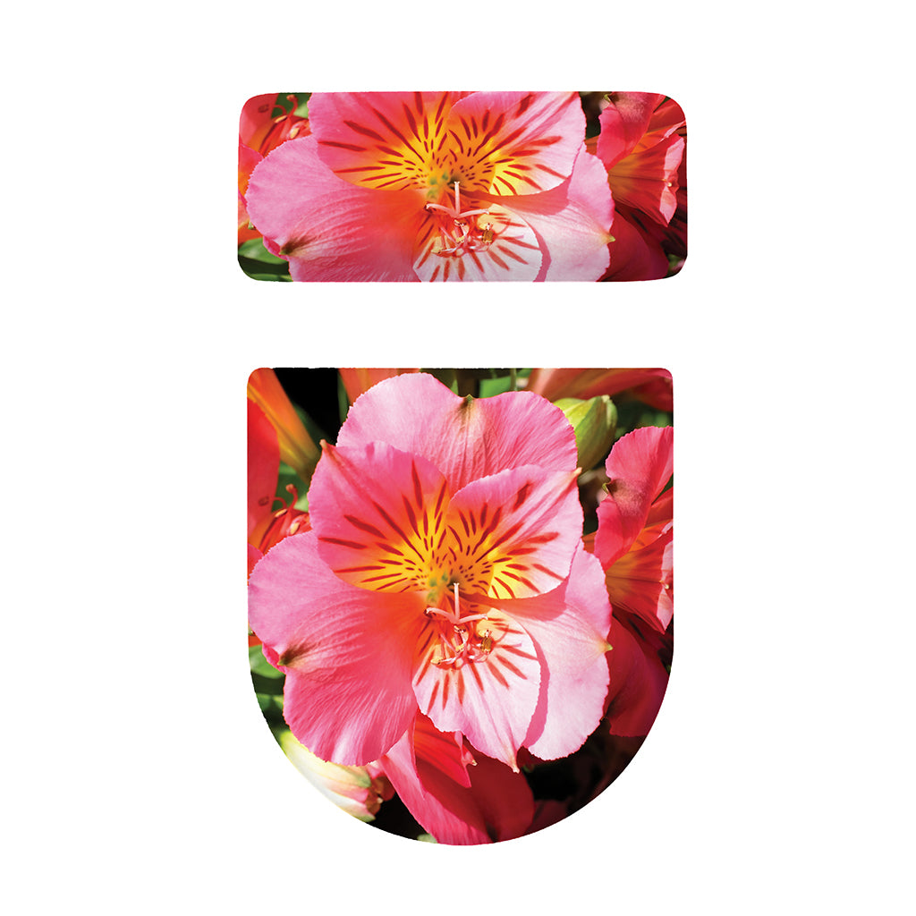 Pink Alstroemeria Print Toilet Lid And Tank Cover Set