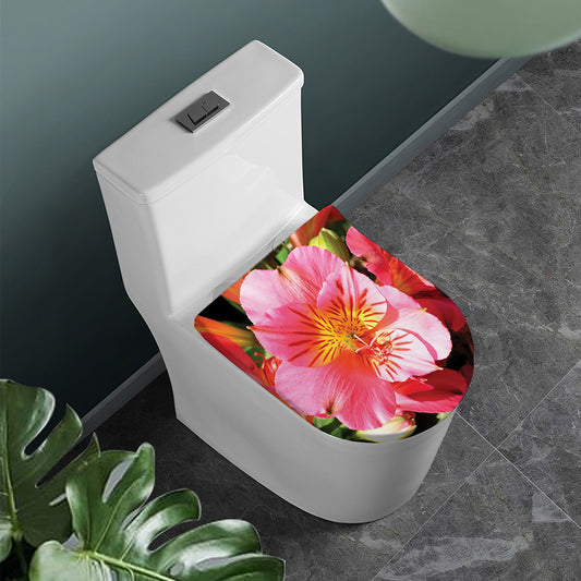 Pink Alstroemeria Print Toilet Lid Cover