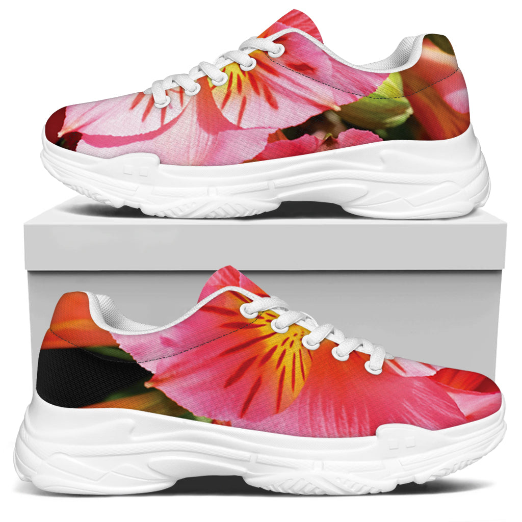 Pink Alstroemeria Print White Chunky Shoes