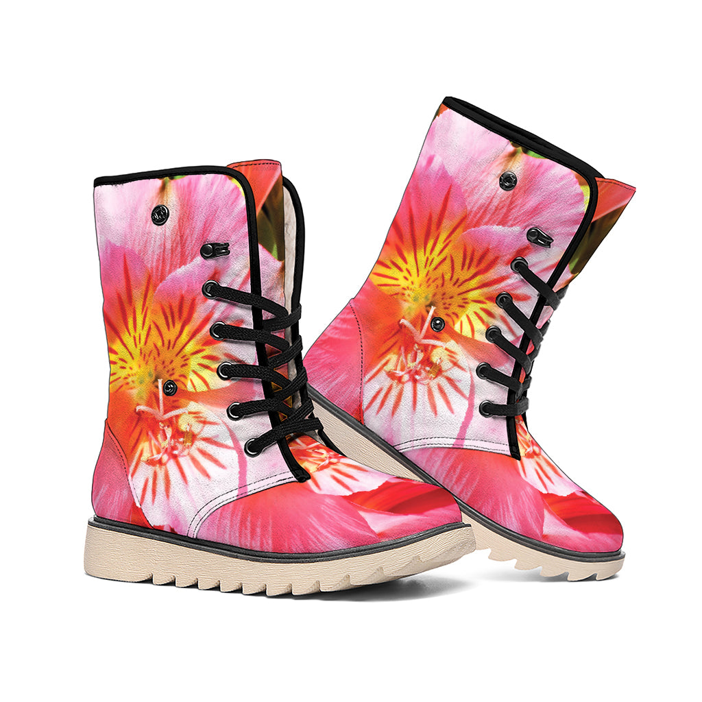 Pink Alstroemeria Print Winter Boots