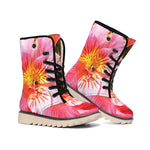 Pink Alstroemeria Print Winter Boots