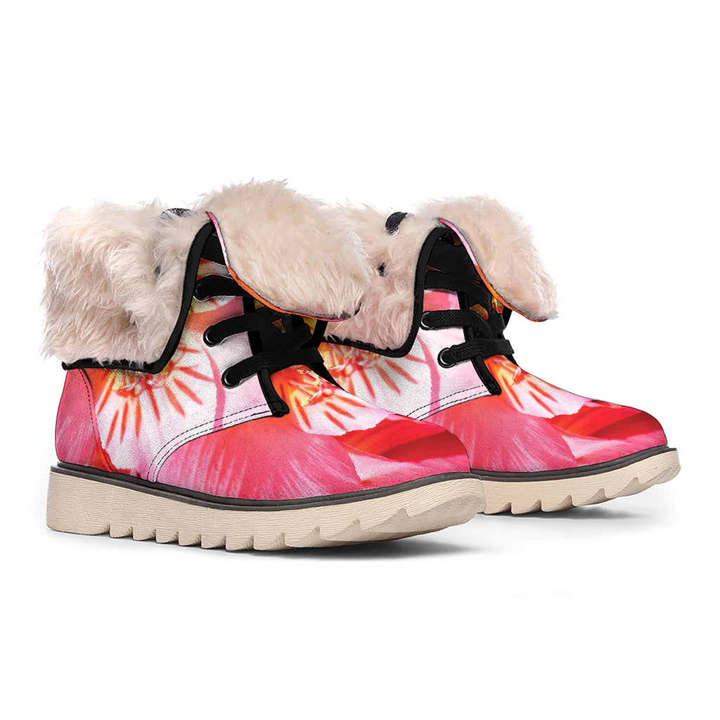 Pink Alstroemeria Print Winter Boots
