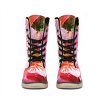 Pink Alstroemeria Print Winter Boots