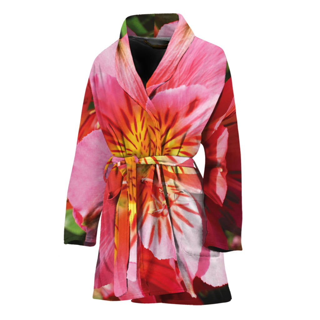 Pink Alstroemeria Print Women's Bathrobe