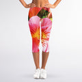 Pink Alstroemeria Print Women's Capri Leggings