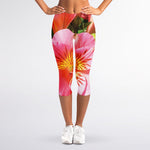 Pink Alstroemeria Print Women's Capri Leggings