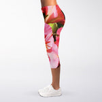 Pink Alstroemeria Print Women's Capri Leggings