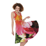 Pink Alstroemeria Print Women's Sleeveless Dress
