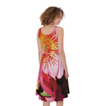 Pink Alstroemeria Print Women's Sleeveless Dress