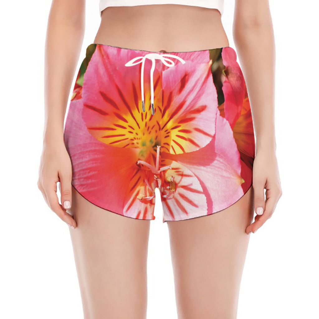 Pink Alstroemeria Print Women's Split Running Shorts