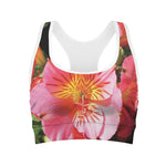 Pink Alstroemeria Print Women's Sports Bra