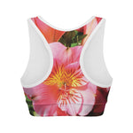 Pink Alstroemeria Print Women's Sports Bra