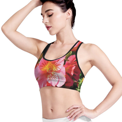 Pink Alstroemeria Print Women's Sports Bra