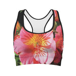 Pink Alstroemeria Print Women's Sports Bra
