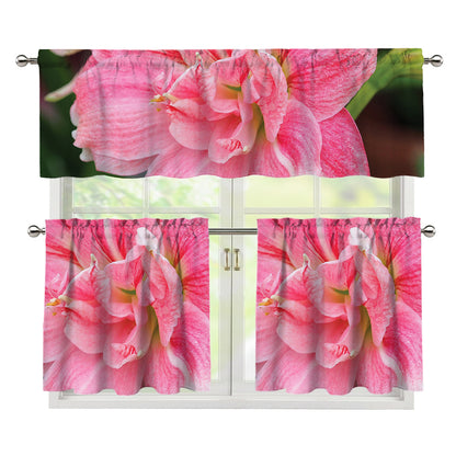 Pink Amaryllis Print 3 Piece Kitchen Curtains