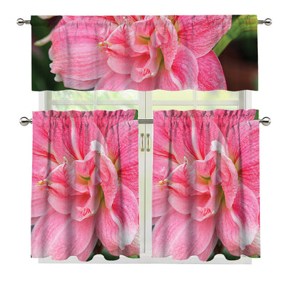 Pink Amaryllis Print 3 Piece Kitchen Curtains