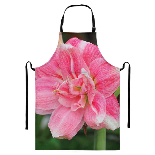Pink Amaryllis Print Bib Apron With Pocket