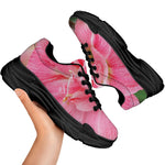 Pink Amaryllis Print Black Chunky Shoes