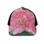 Pink Amaryllis Print Black Mesh Trucker Cap