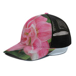 Pink Amaryllis Print Black Mesh Trucker Cap