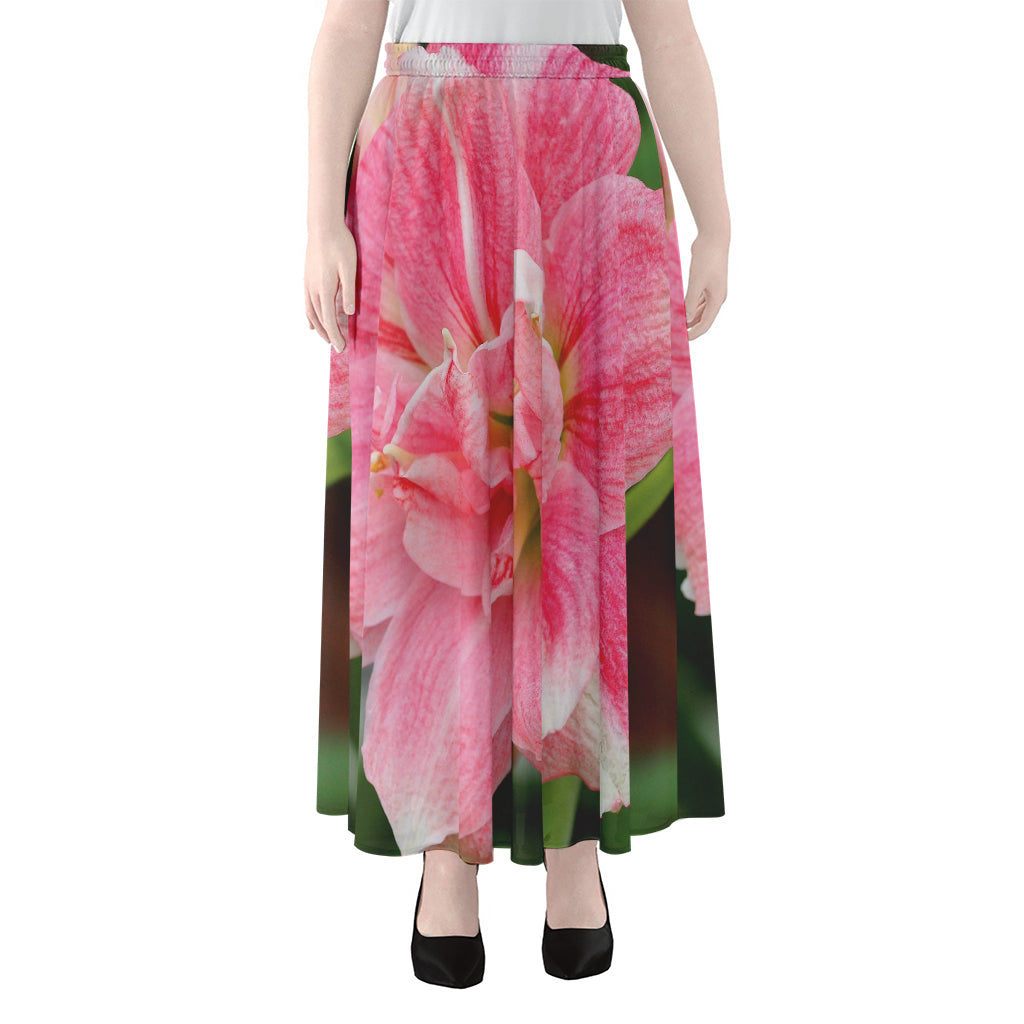 Pink Amaryllis Print Chiffon Maxi Skirt