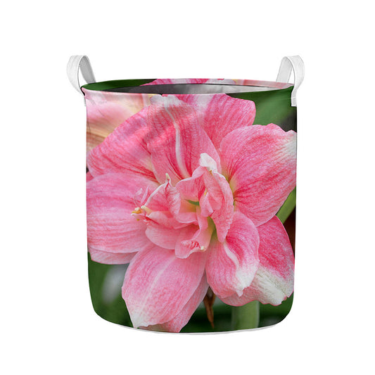 Pink Amaryllis Print Collapsible Laundry Basket
