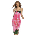 Pink Amaryllis Print Cross Back Cami Dress