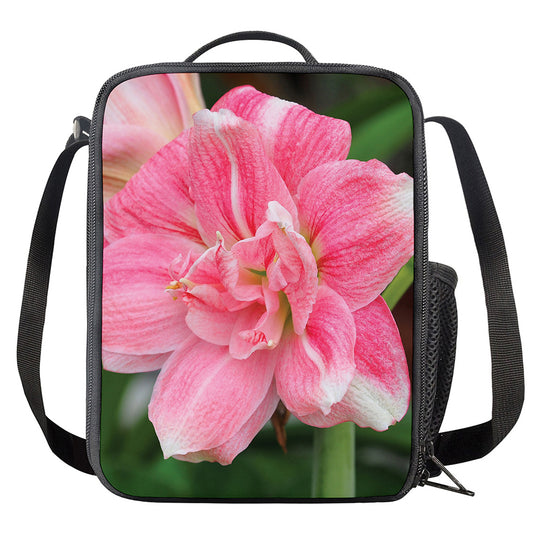 Pink Amaryllis Print Crossbody Lunch Bag